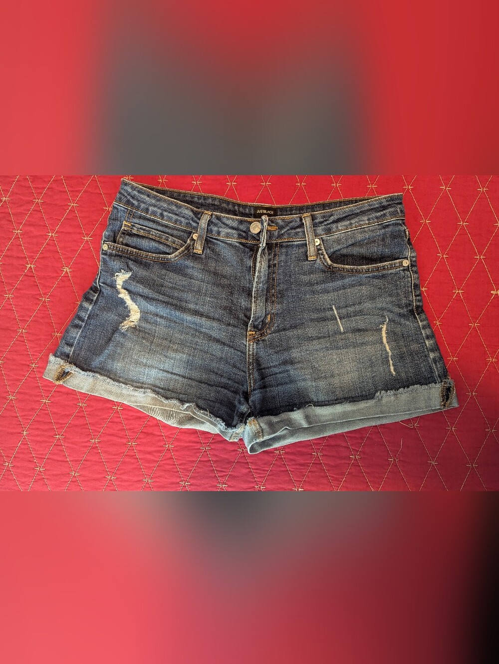 Just Black Distressed Rolled-Hem Denim Shorts - Blue